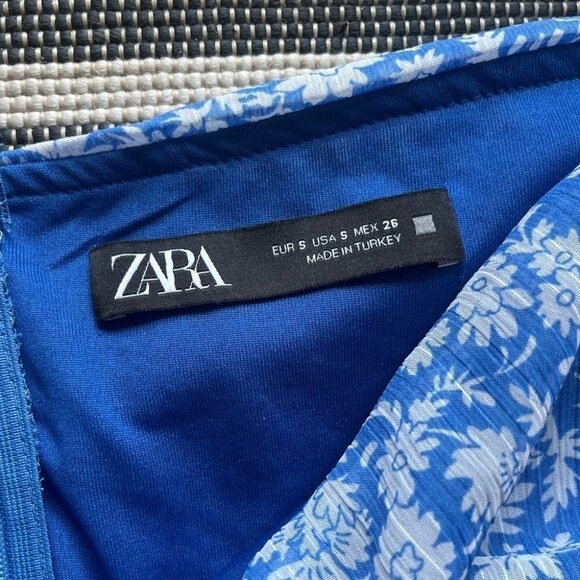 Zara Women’s Draped Floral Print Blue &  White Mini Ruffle Skirt - Picture 8 of 12